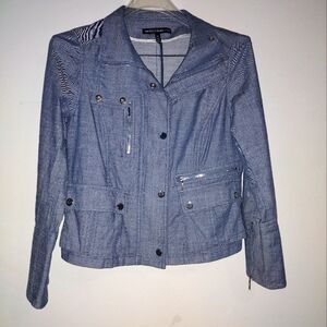 WHITE HOUSE BLACK MARKET Light Blue Lightweight Canvas Moto Crop Jacket Size 8 P